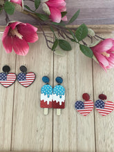 Load image into Gallery viewer, Red, White and Blue Summer Dangle Earrings