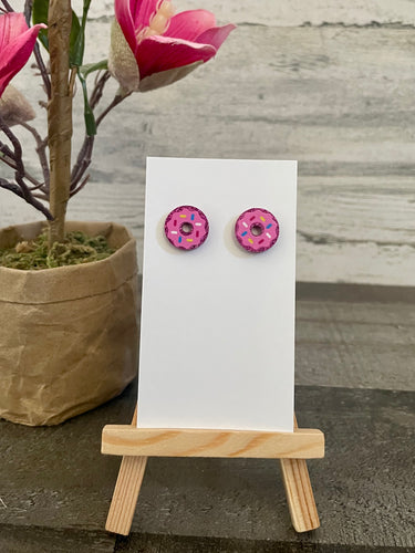 Pink Donut Acrylic Stud Earrings
