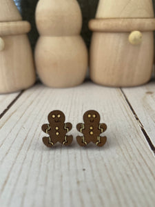 Wood Stud Christmas Earrings
