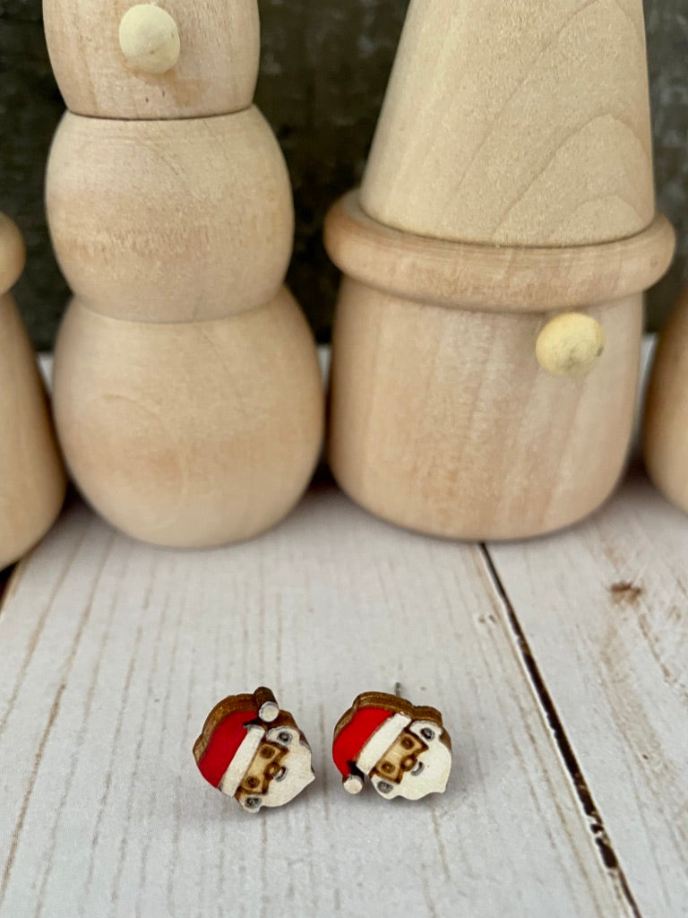 Wood Stud Christmas Earrings
