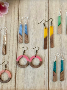 Wood and Acrylic Dangle Earrings