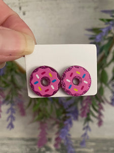 Pink Donut Acrylic Stud Earrings