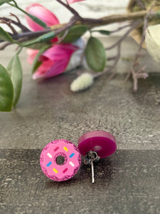 Pink Donut Acrylic Stud Earrings