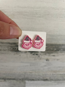 Pink Grinch Acrylic Stud Earrings