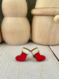 Wood Stud Christmas Earrings