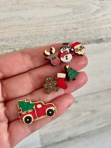 Wood Stud Christmas Earrings
