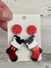 Load image into Gallery viewer, Mickey Stocking Dangle Earrings