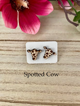 Load image into Gallery viewer, Wood Cow Stud Earrings