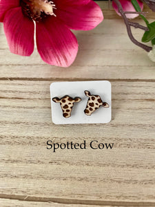 Wood Cow Stud Earrings