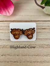 Load image into Gallery viewer, Wood Cow Stud Earrings