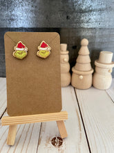 Load image into Gallery viewer, Grinch Wood Earrings