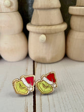 Load image into Gallery viewer, Grinch Wood Earrings