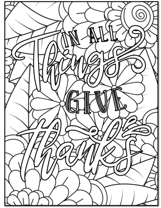 Gratitude Coloring Page -In All Things Give Thanks - Miane's Shoppe
