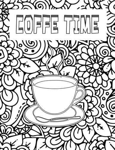 Coffee Time Coloring Page - Miane's Shoppe